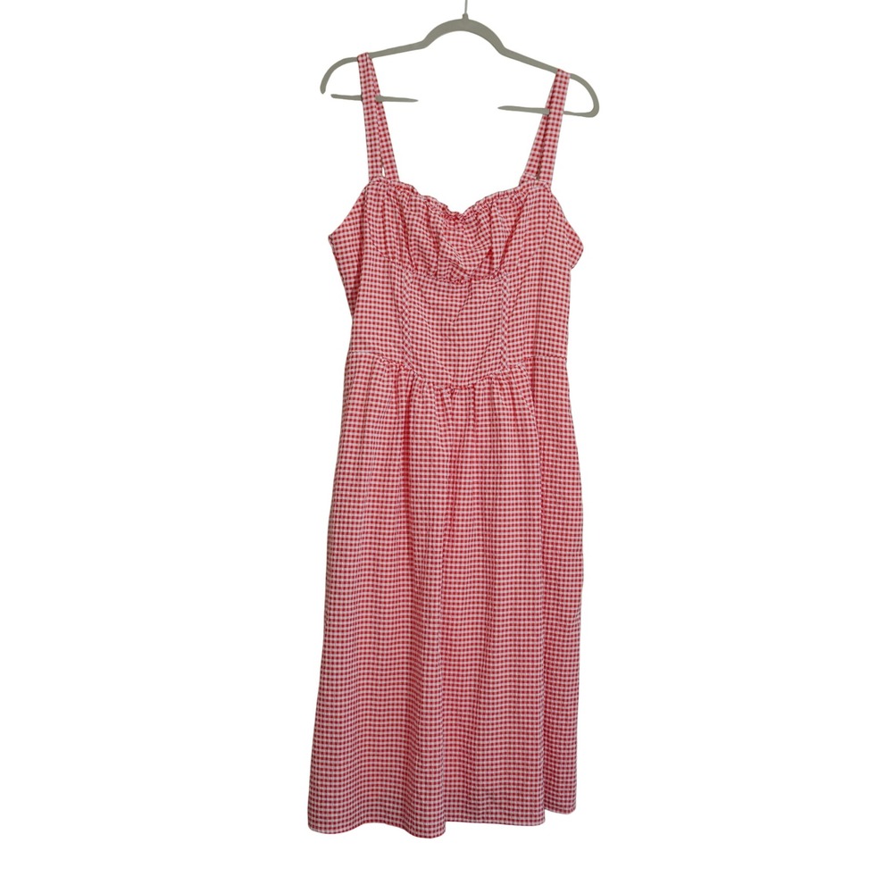Wild Fable Size Large Midi Dress Red Gingham Smocked Ruffle Cottagecore Romantic